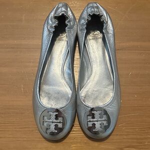 Tory Burch Metallic Silver Flats